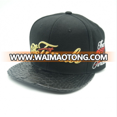 guangzhou factory custom leather embroidery snapback cap